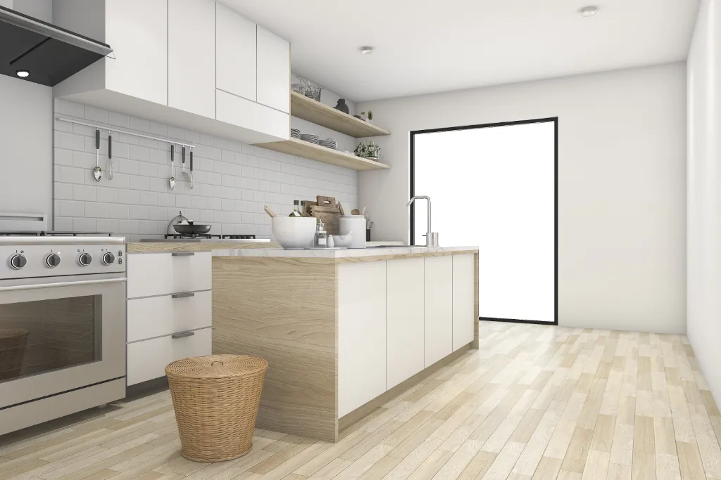 reformas integral en Barberà del Vallès - Render 3d cocina amplia y luminosa
