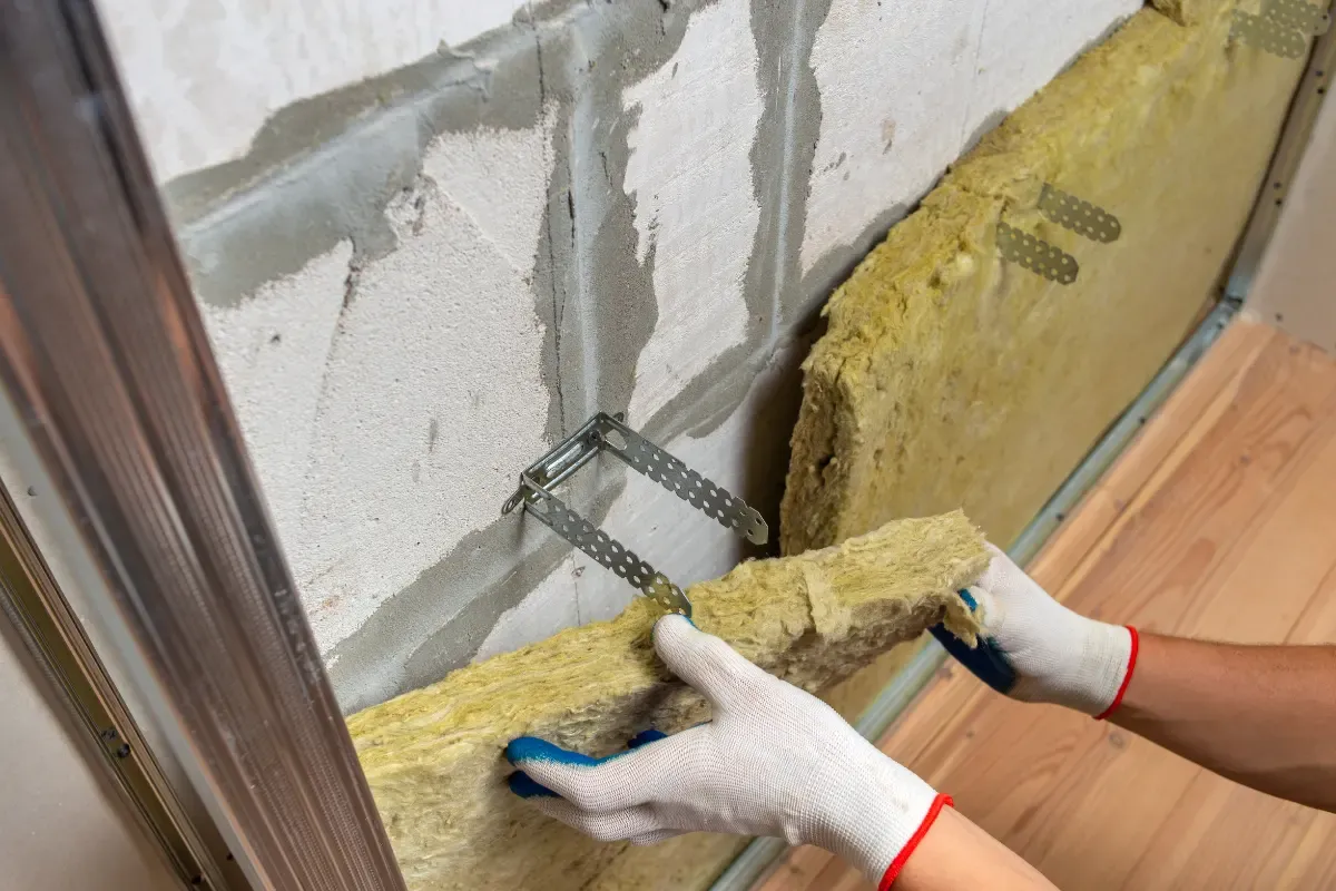 Mejorar la eficiencia energética en Barcelona especialista colocando placas de lana de roca en una rehabilitación energética integral del interior de un edificio en Barcelona. Aislamiento térmico y acústico